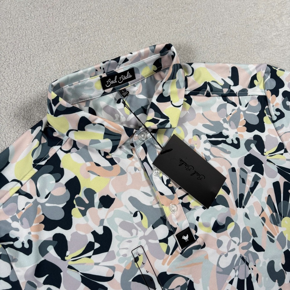 Bad Birdie Savannah‎ Swing Core Polo Shirt Mens Large Multicolor Abstract Floral